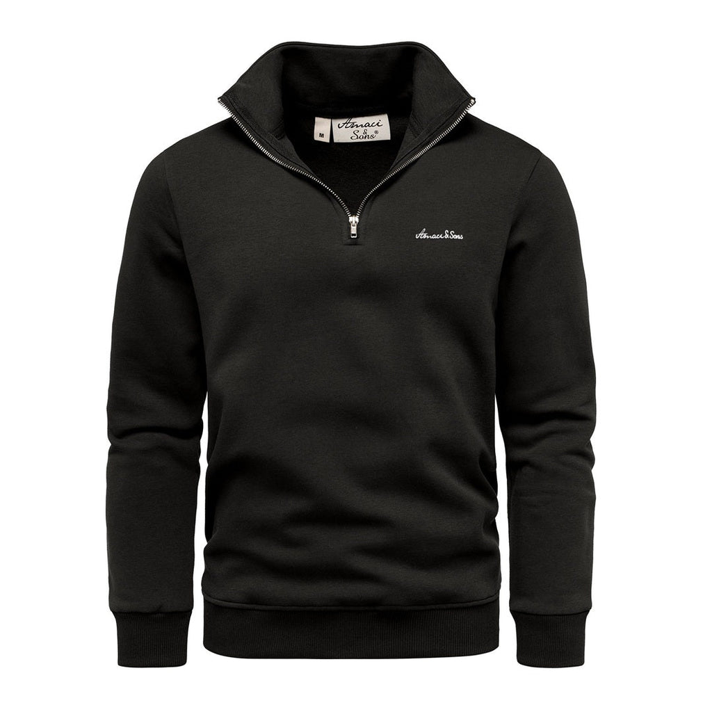 Svart tröja herr half zip med hög krage från Amaci & Sons