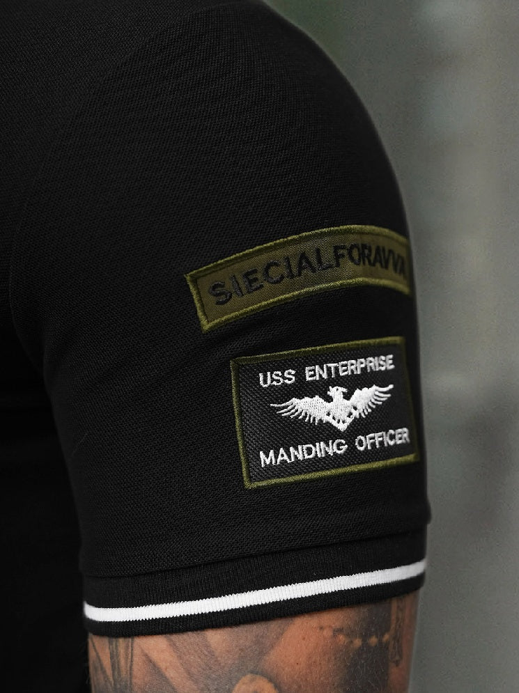 Pikétröja Svart Herr - Herrtröja Militärstil zoomad arm