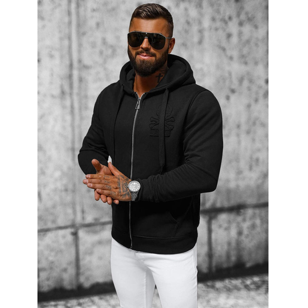 Svart luvtröja - Zip hoodie herr sida