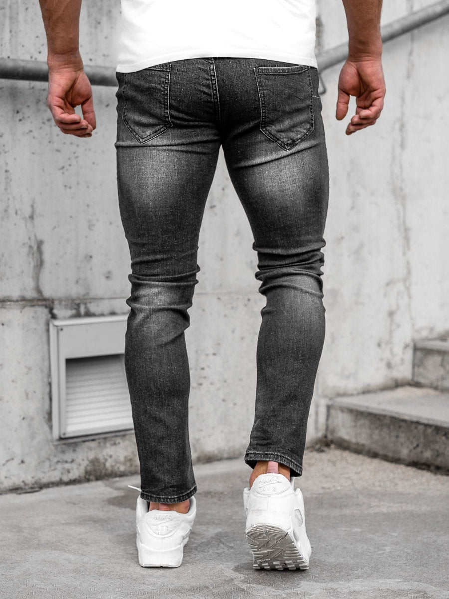 Svarta herrjeans - med stretch - bakifrån zoom