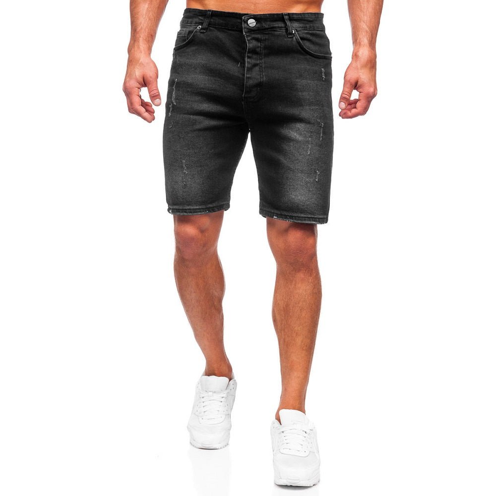 Svarta herrshorts - Jeansshorts med slitningar framifrån