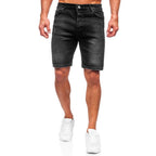 Svarta herrshorts - Jeansshorts med slitningar framifrån