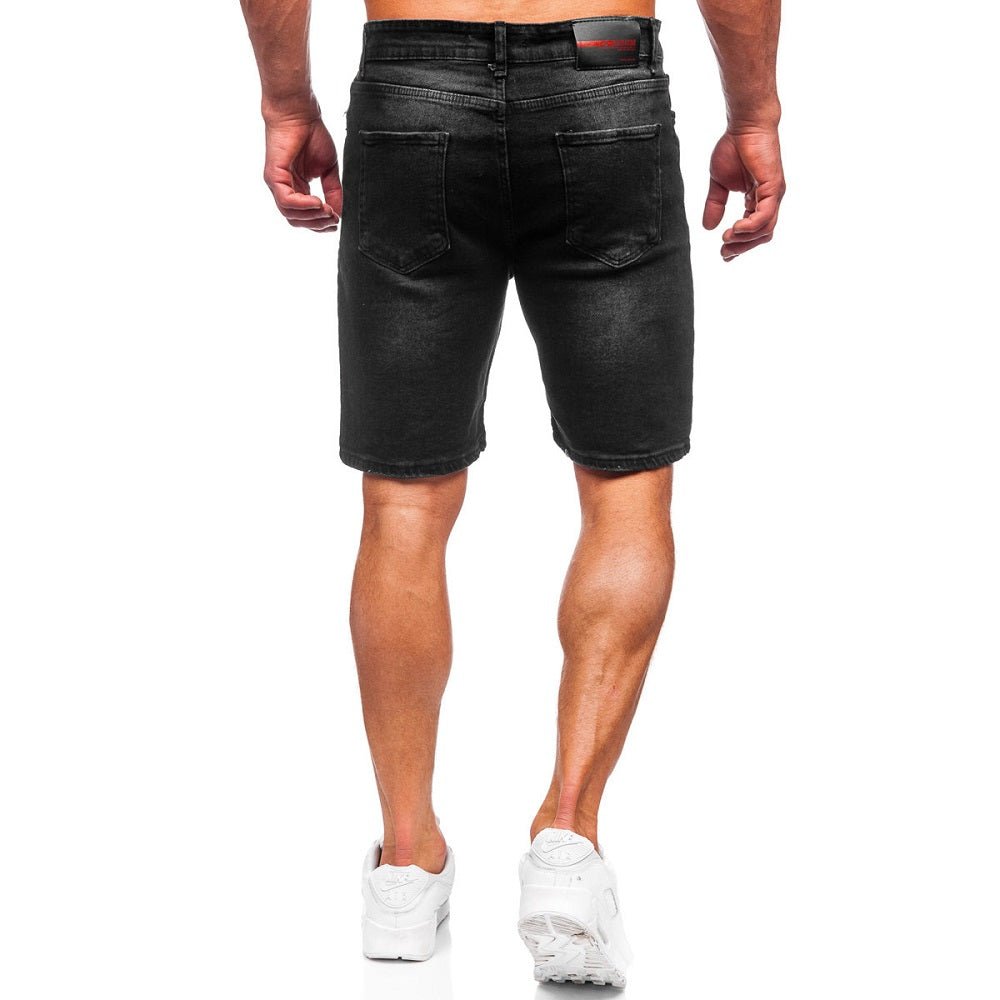 Svarta herrshorts - Jeansshorts med slitningar bakifrån
