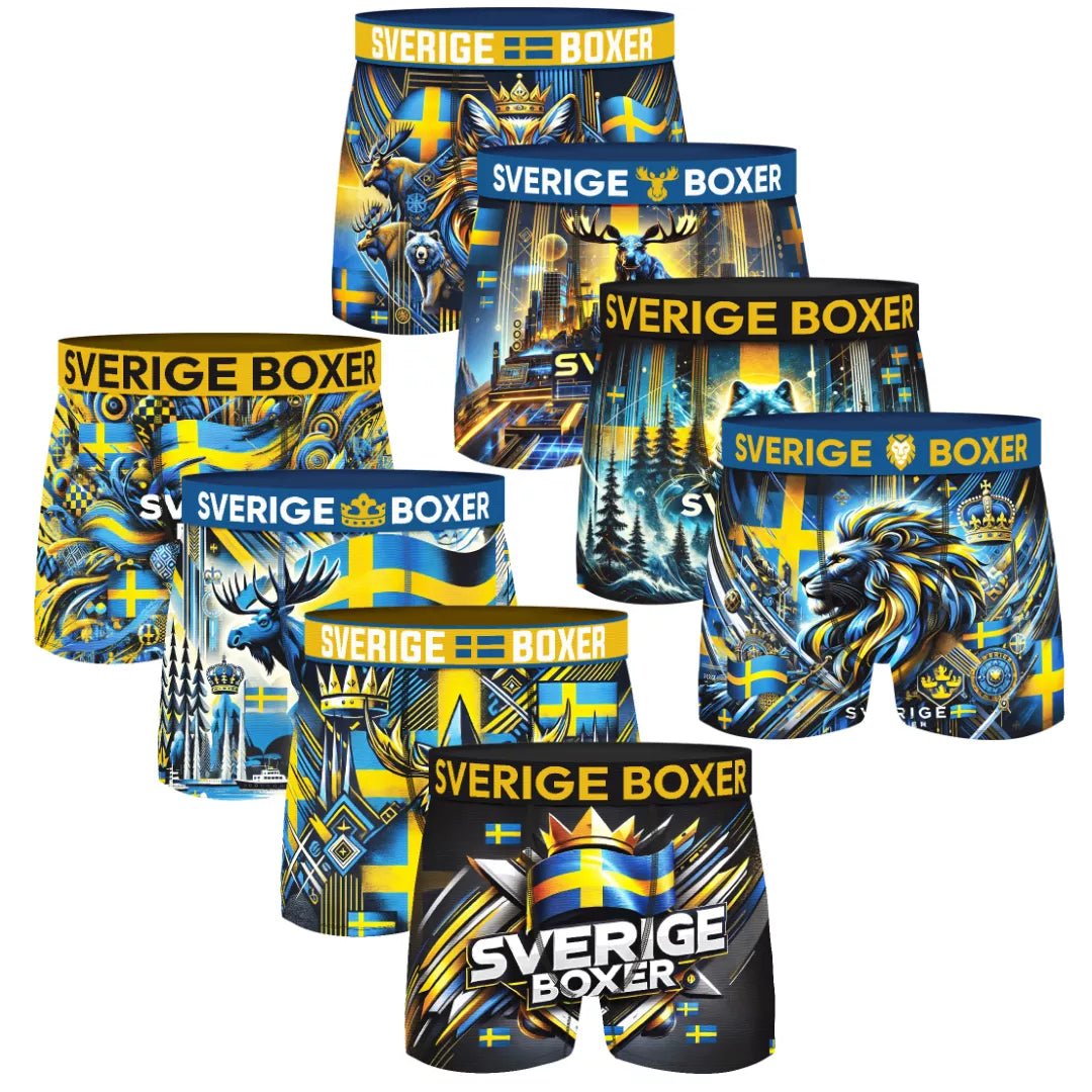 Sverige Boxer 8-pack – Unika boxer kalsonger med svensk design i mjuk bomull - JHN Sport