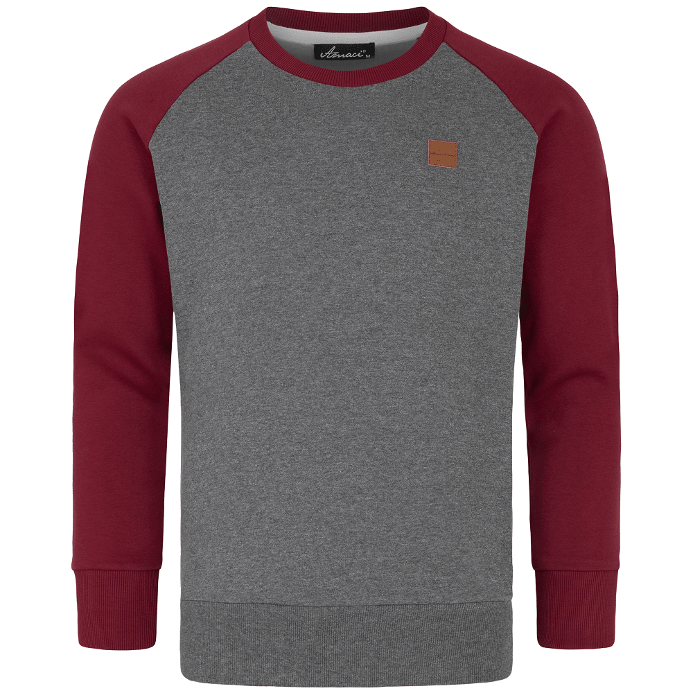 Sweatshirt Herr - långärmad grå herrtröja med vinröda ärmar