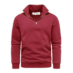 Vinröd sweatshirt herr med half zip och ståkrage – Amaci & Sons