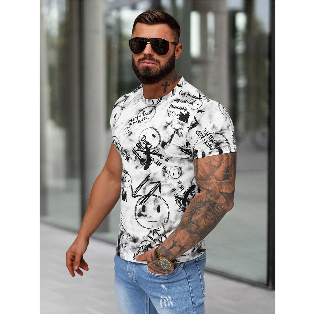 Vit T-shirt med tryck runtom - Slim Fit