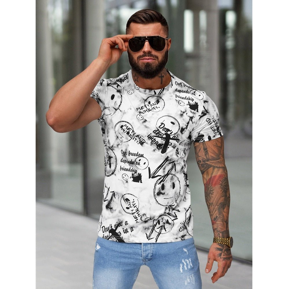 Vit T-shirt med tryck runtom - Slim Fit framifrån