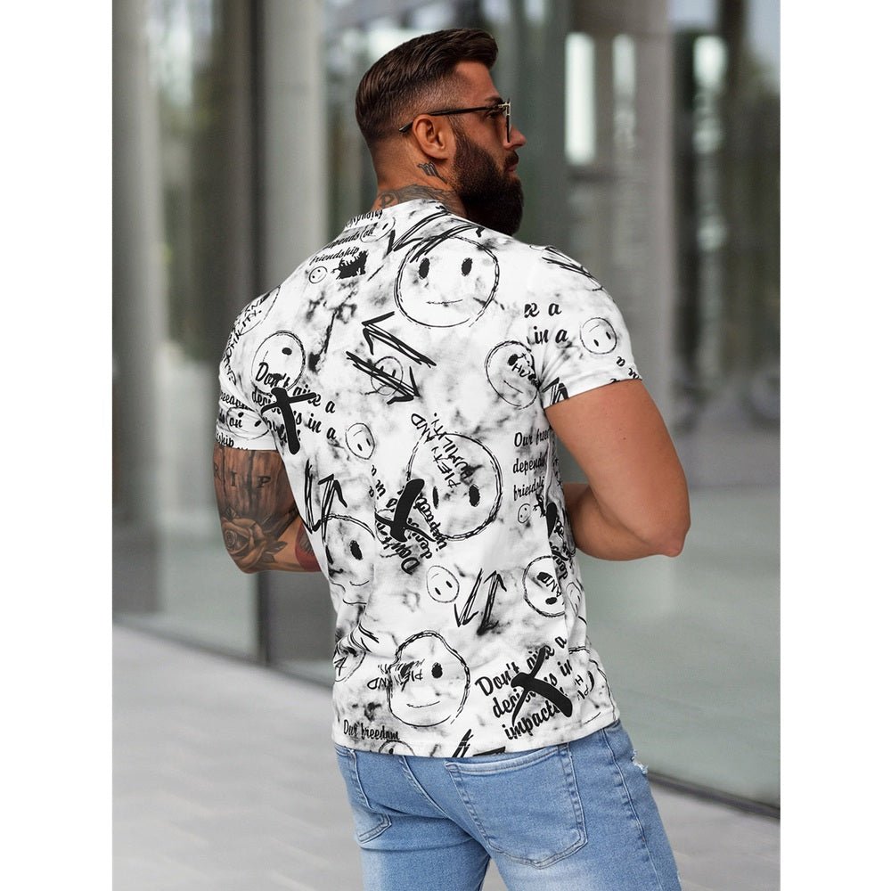 Vit T-shirt med tryck runtom - Slim Fit bakifrån