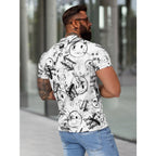 Vit T-shirt med tryck runtom - Slim Fit bakifrån