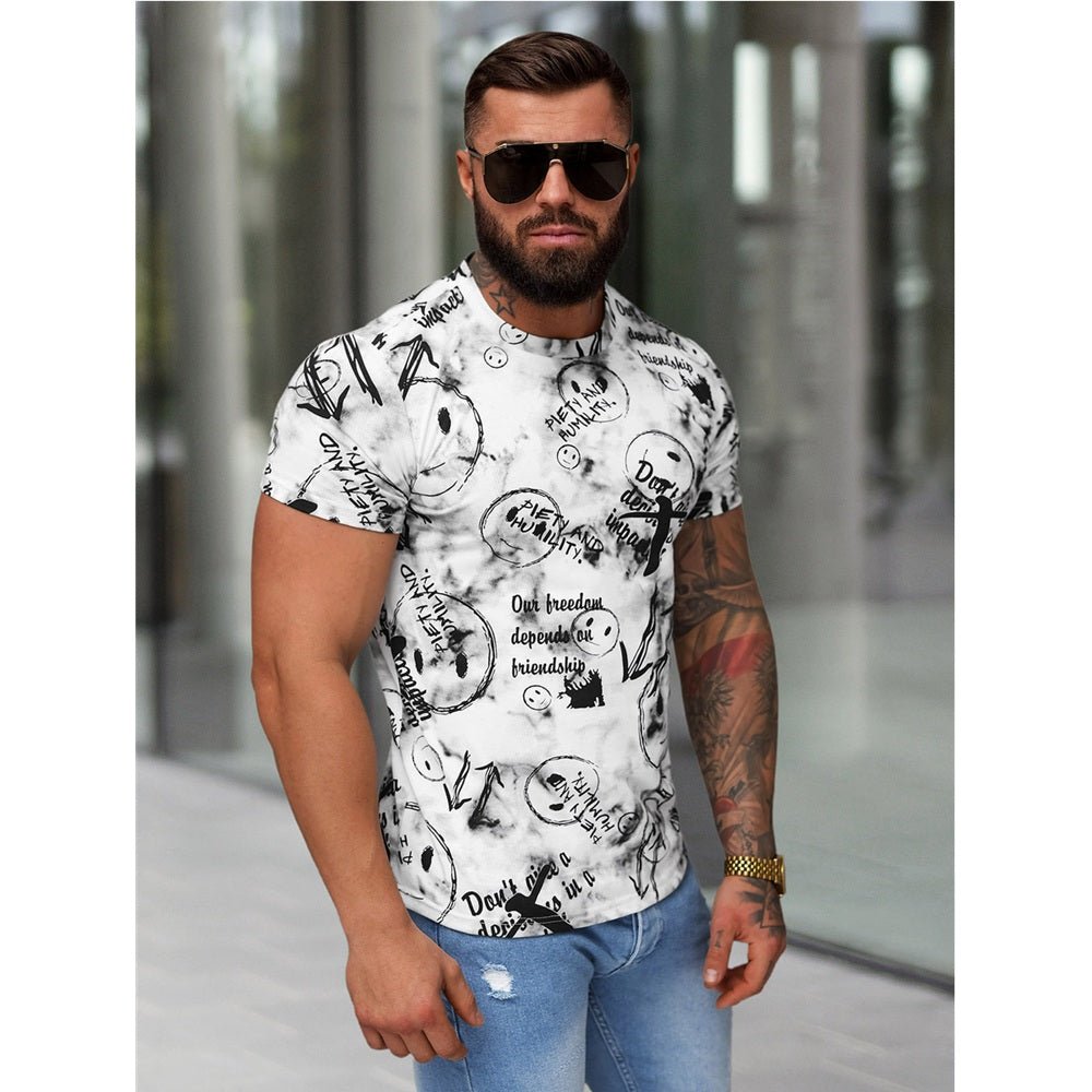Vit T-shirt med tryck runtom - Slim Fit sidan