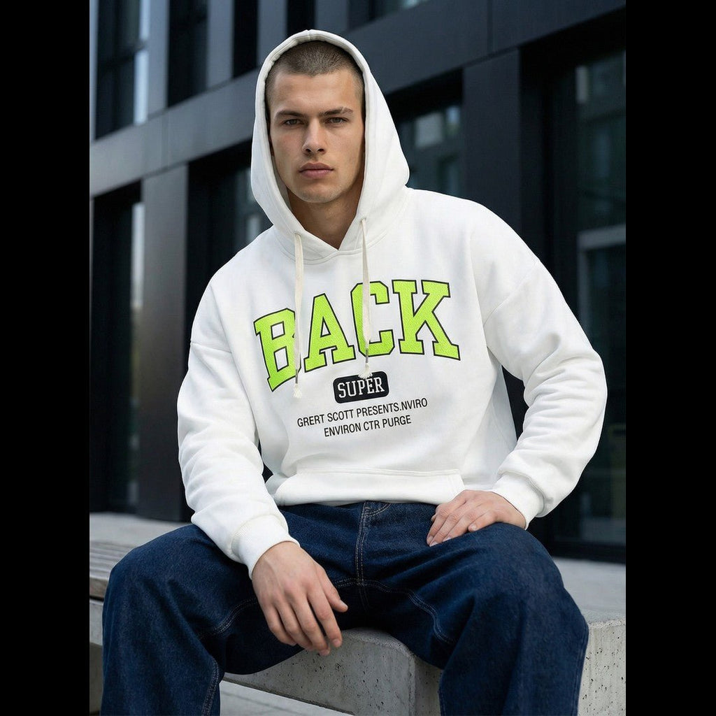 Vit back super hoodie herr framifrån