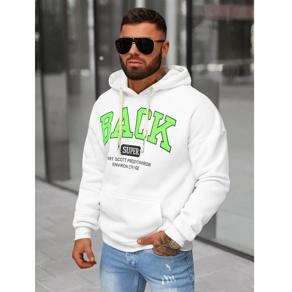 Stilren vit hoodie med tryck - Herr