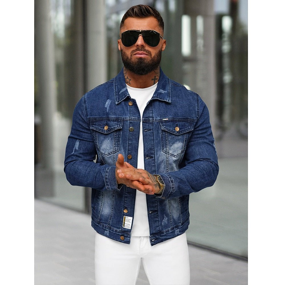 Blå Denim Jacka - Jeansjack Sliten framifrån