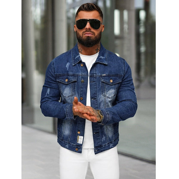 Blå Denim Jacka - Jeansjack Sliten framifrån