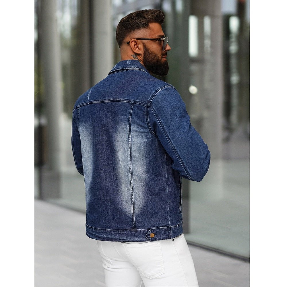 Blå Denim Jacka - Jeansjack Sliten bakifrån