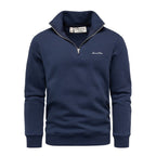 Mörkblå half zip tröja herr med hög krage – Amaci & Sons