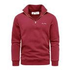 Vinröd half zip tröja herr med hög krage från Amaci & Sons