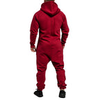 Supersköna unisex jumpsuits med luva - varm och gosig onesie vinröd bakifrån