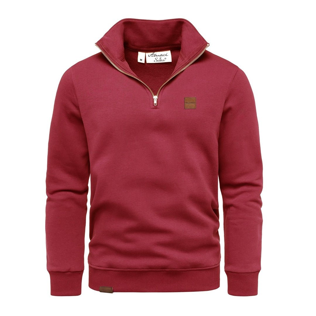 Vinröd half zip tröja herr med hög krage från Amaci & Sons
