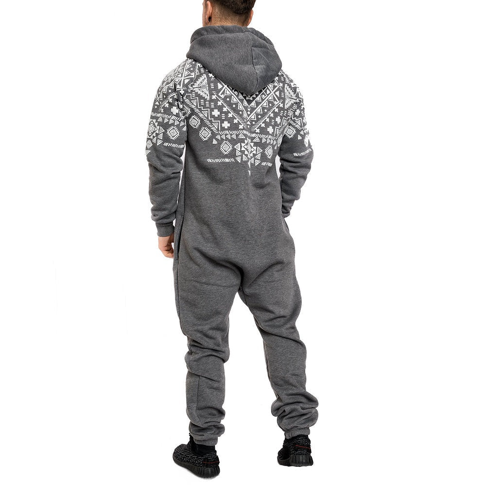 Unisex Vintage onesies - Jumpsuits med luva - grå bakifrån