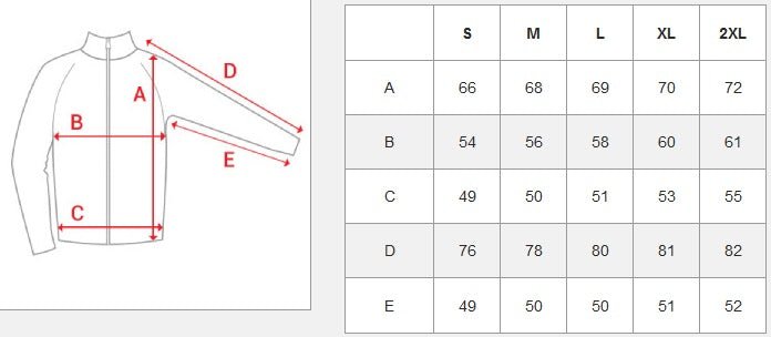 Vinterjacka med avtagbar huva storlekstabell
