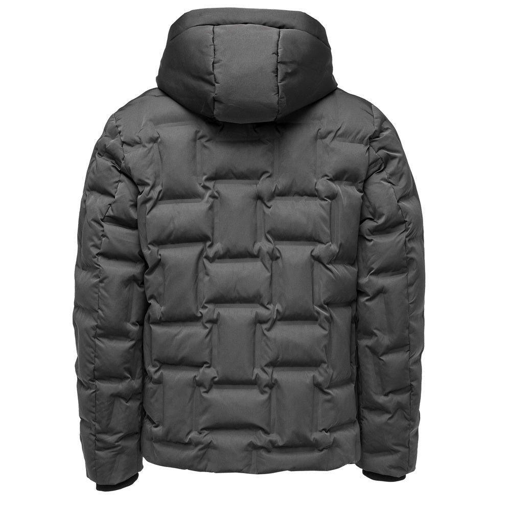 Mörkgrå quiltad vinterjacka för herr bakifrån