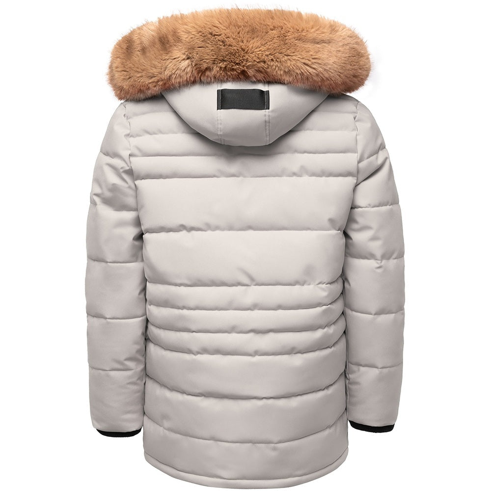 Ljusgrå parkas vinterjacka herr bakifrån