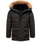 Svart parkas vinterjacka med huva
