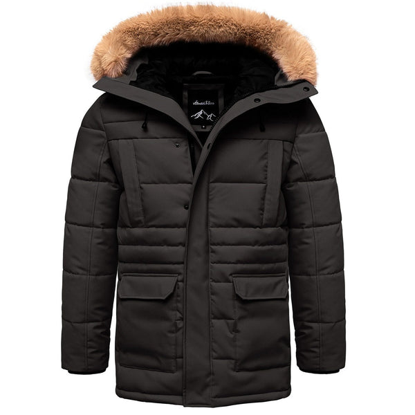 Svart parkas vinterjacka med huva
