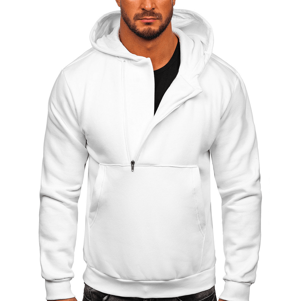 Vit sportig herrtröja med luva half zip