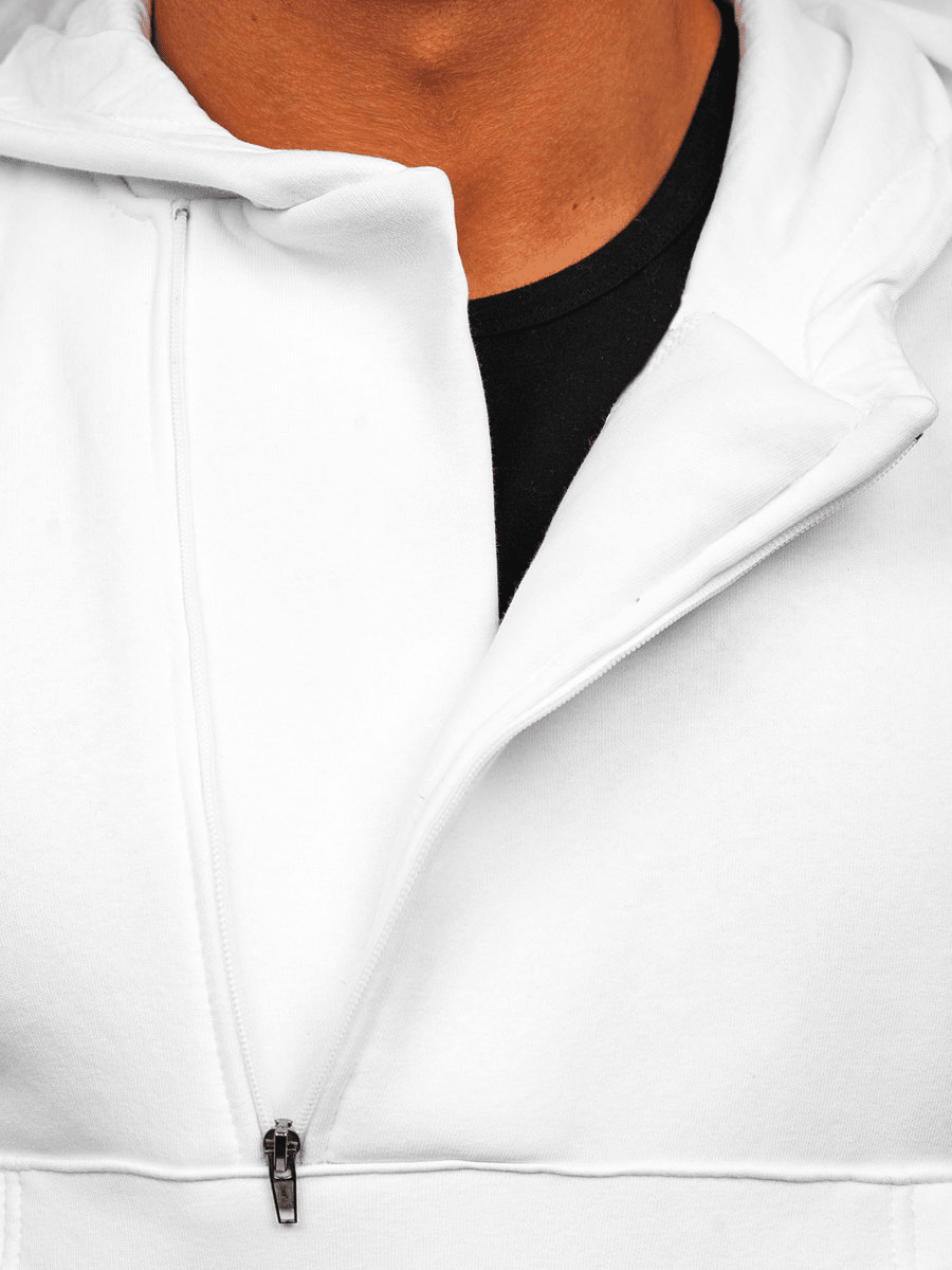 Vit Half Zip Hoodie - Herrtröja med luva - Utförsäljning