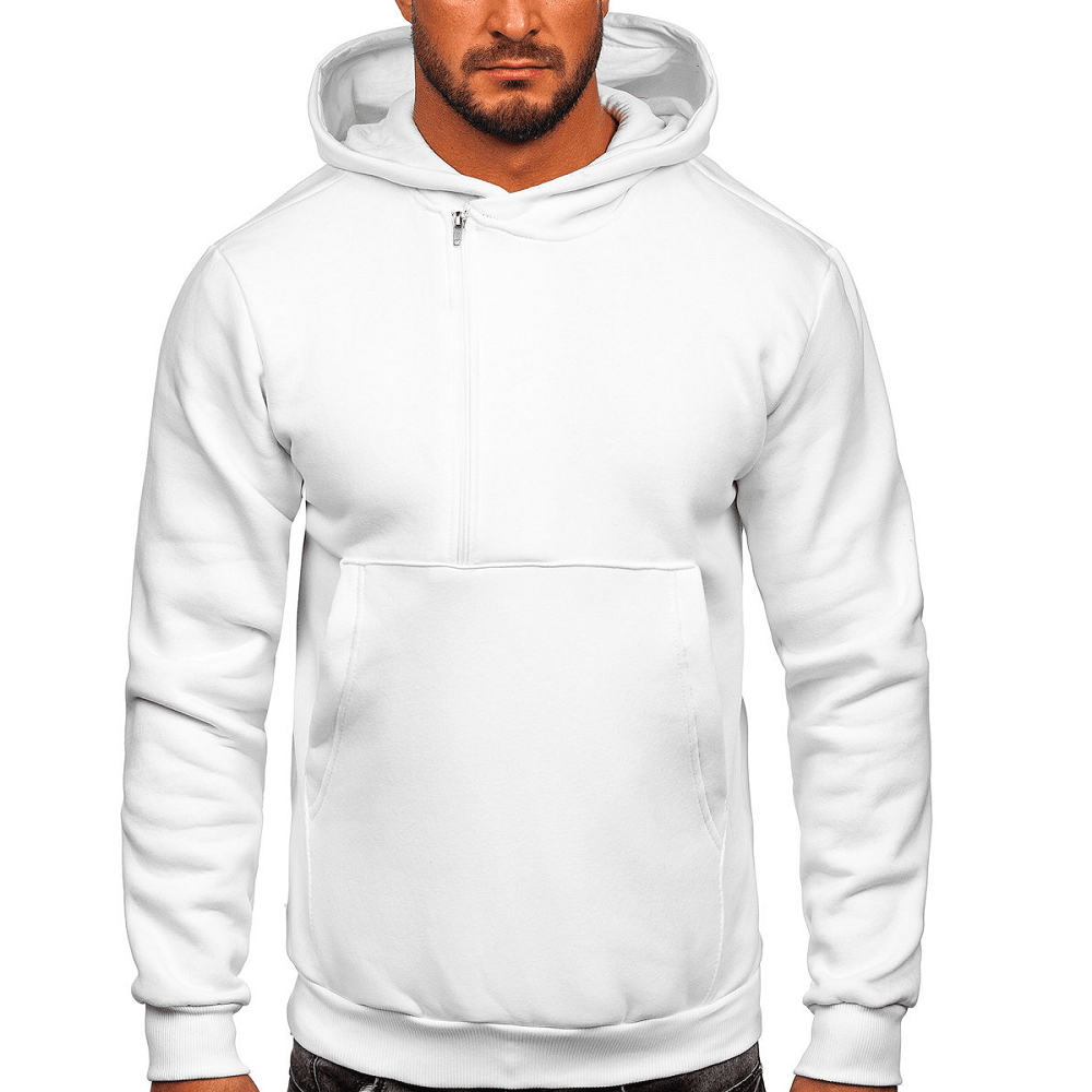Vit Half Zip Hoodie - Herrtröja med luva - Utförsäljning