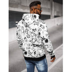 Vit billig hoodie med tryck runt hela tröjan bakifrån