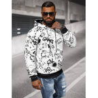 Vit billig hoodie med tryck runt hela tröjan framifrån