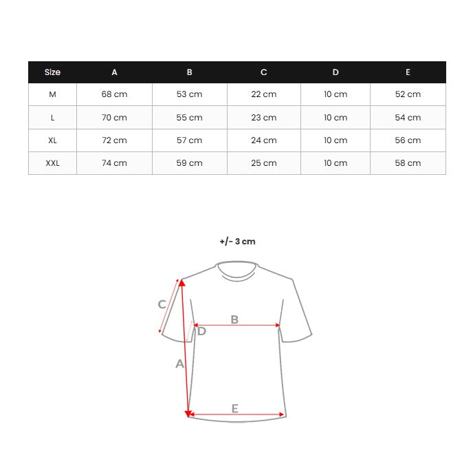 Kortärmad tröja med designtryck - T-shirt storlekstabell