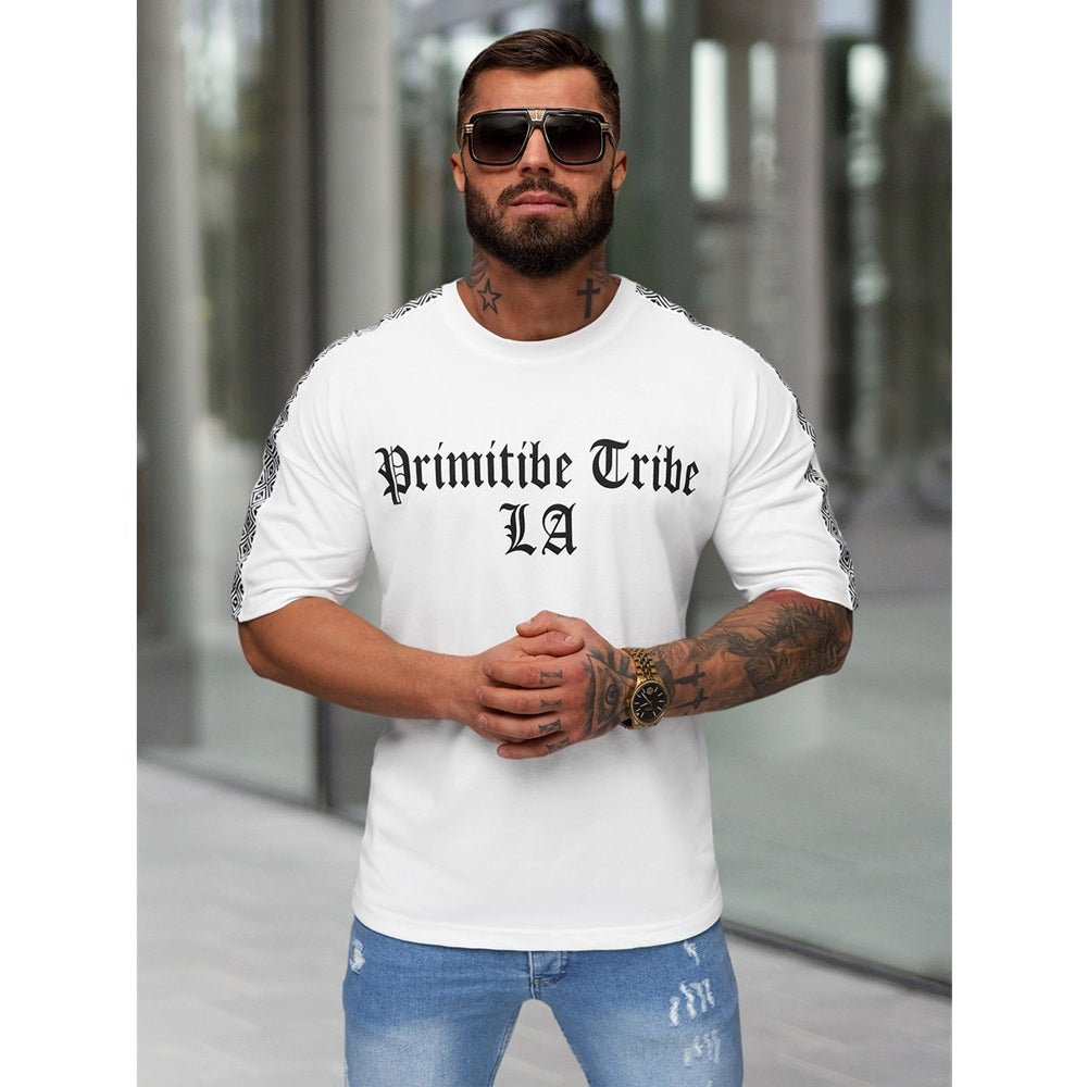 Vit T-shirt L.A - Slim Fit Herr Modell framifrån