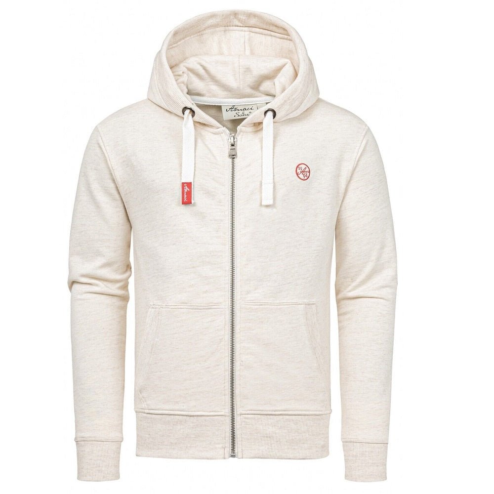 Zip hoodie för herr - Beige herrtröja med dragkedja och luva