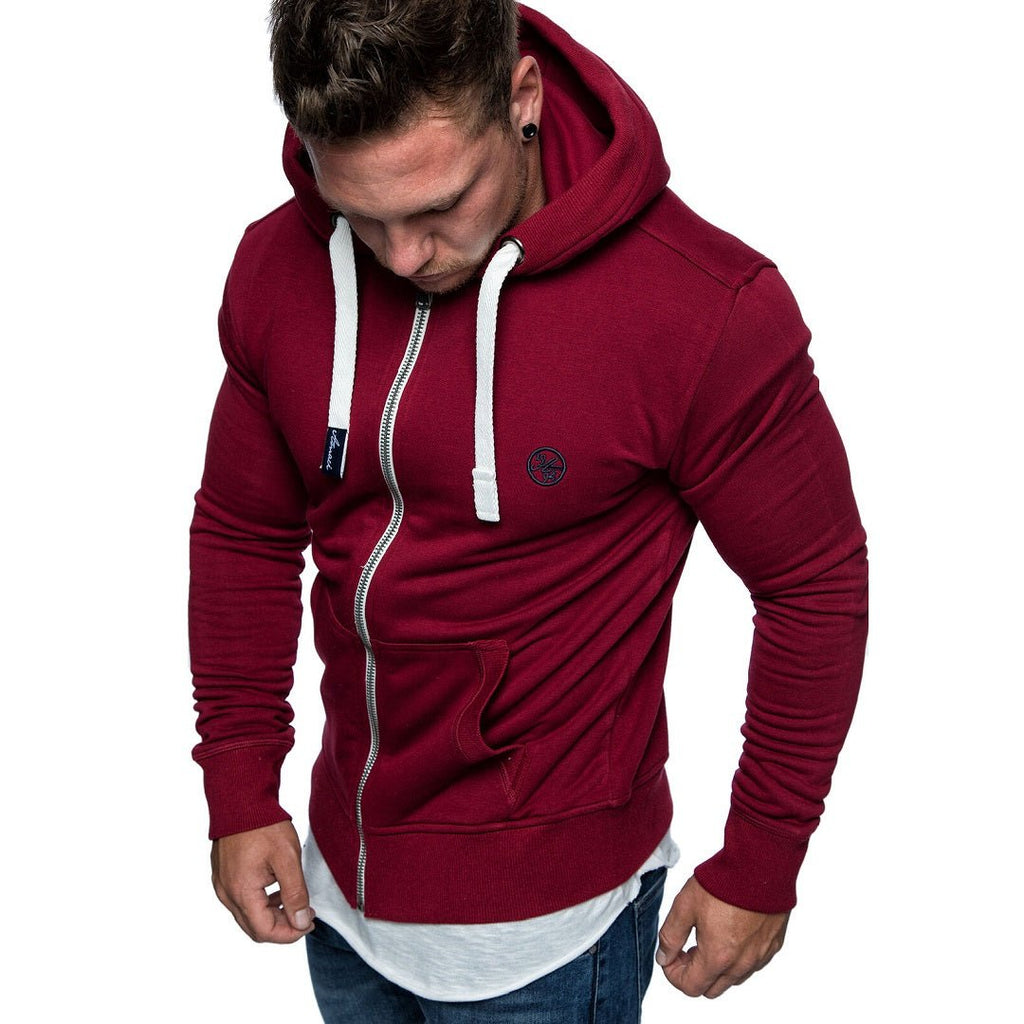 Zip Hoodie Herr - Vinröd härlig herrtröja med luva