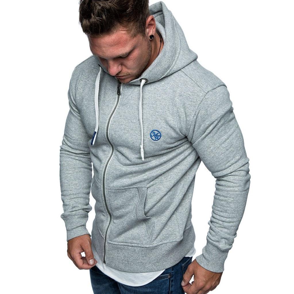 Zip Hoodie Herr - Ljusgrå härlig herrtröja med luva