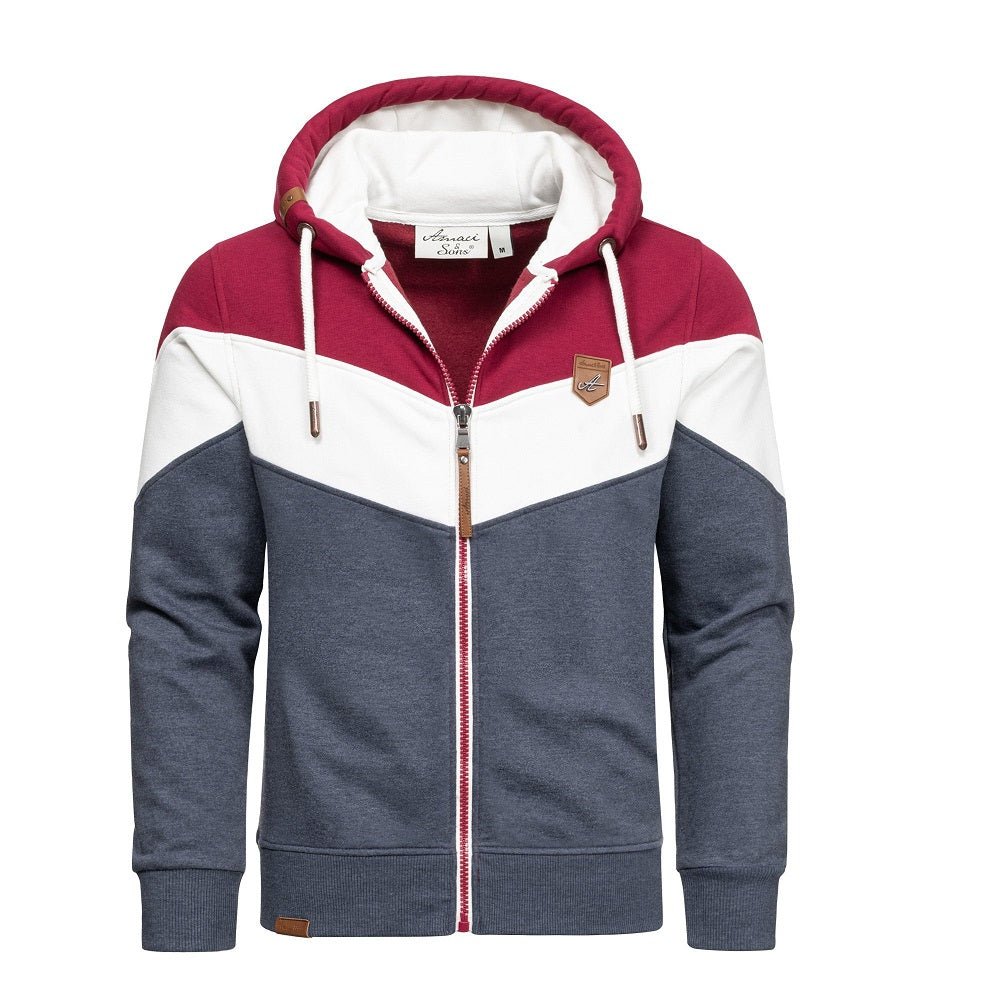 Zip Hoodies Herr - Flerfärgade huvtröjor vinröd framifrån