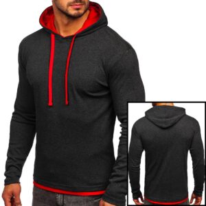JHN - Sweatshirt med luva  - mörkgrå/röd