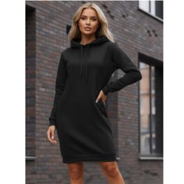 Dam Hoodie - Svart extra lång damtröja med luva