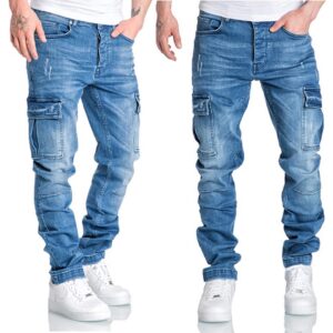Jeans Herr - Herrjeans med cargofickor - Ljusblå