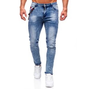 Slim Fit Jeans - Blåa herrjeans med lättare skuggninigar