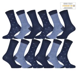 Storpack strumpor - 12 par blåa finstrumpor med mönster