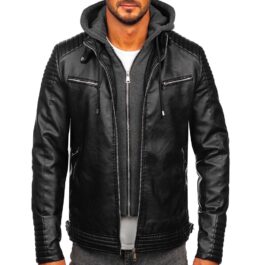 Svart skinnjacka - Herrjacka med luvinsats