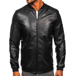 Svart skinnjacka - eko-läder herr framifrån