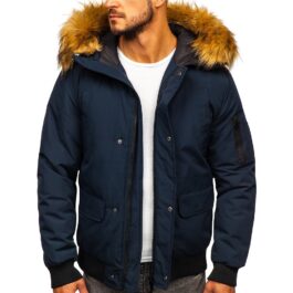 Mörkblå Vinterjacka med huva - Herrjacka