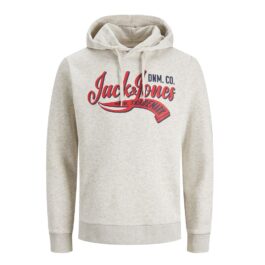 Hoodie jack and jones jjelogo i färgen white melange